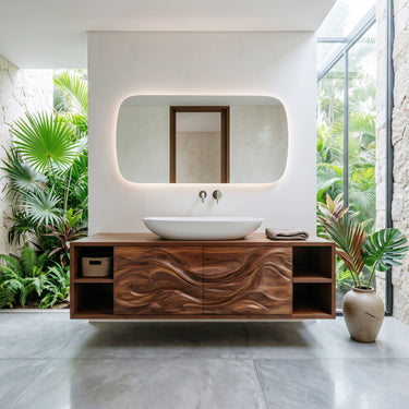 Modern Wave Carved Floating Bathroom Vanity For Designer Bathroom