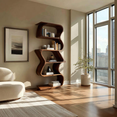 Modern Sculptural Wooden Bookshelf For Home Display