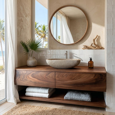 Minimalist Natural Wood Wall Mounted Bathroom Vanity For Bathroom
