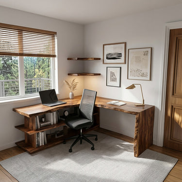 Organic L-Shaped Desk With Shelving For Home Office