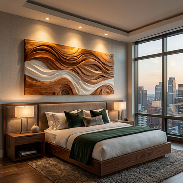 Modern Natural Wood Wall Art Wave Design For Living Room