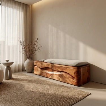 Modern Natural Wood Storage Bench For End Of Bed
