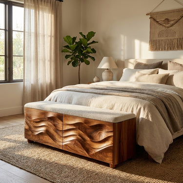 Organic Natural Wood Storage Bench For End Of Bed