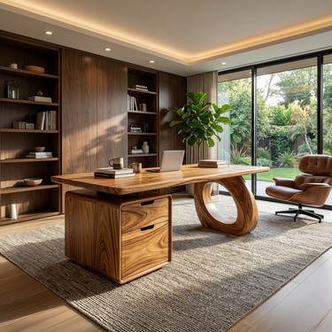 Organic Executive Desk With Bookshelf Storage For Library Office