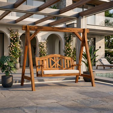 Mediterranean Wooden Swing Bench Villa Patio