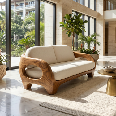 Sculptural Organic Wood Sofa For Contemporary Villa Lounge