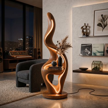 Minimalist Curved Lamp With Table For Bedroom
