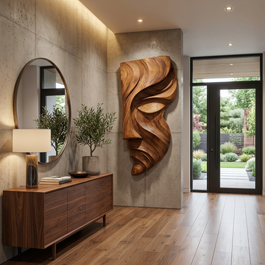 Contemporary Abstract Face Wooden Wall Art Hand Carved For Home