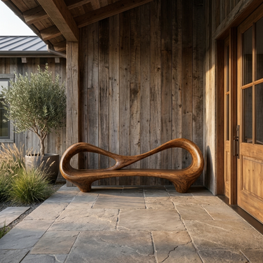 Contemporary Entryway Bench With Sculptural Cutout Frame For Designer Interiors