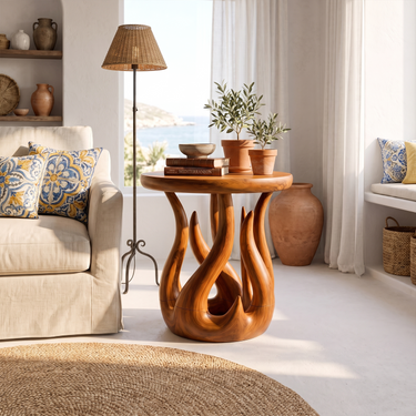Nature Inspired Accent Table For Sunroom