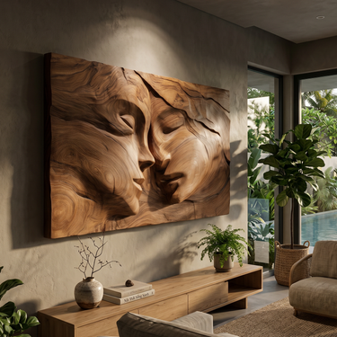 Romantic Couple Wood Wall Art Minimalist Bedroom Interior Statement Decor
