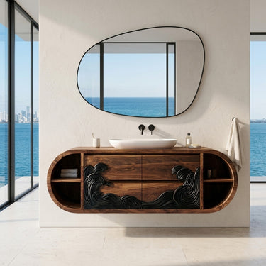 Contemporary Floating Bathroom Vanity With Black Wave For Bathroom