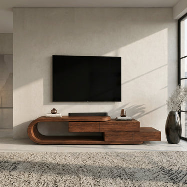 Contemporary Rounded TV Console With 2 Tiers For Living Room