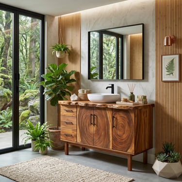 Tropical Natural Wood Vanity For Outdoor Bathroom