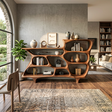 Contemporary Organic Bookshelf With Open Shelves For Living Room Or Office