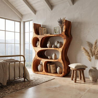Artisan Organic Wooden Display Shelf For Cozy Interiors