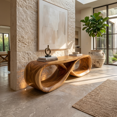 Curved Wooden Bench Contemporary Residence