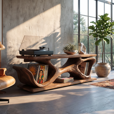 Scandinavian Record Display Stand For Music Corner Interior