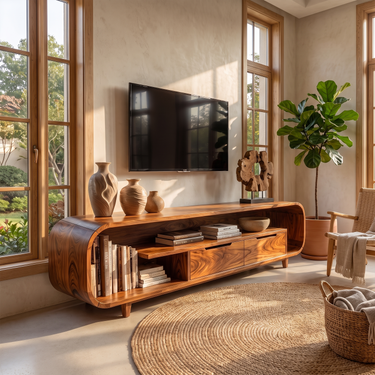 Japandi Wood Media Cabinet For Living Room