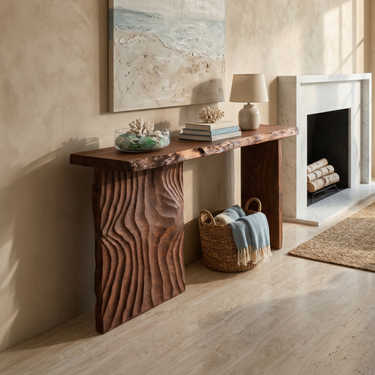 Contemporary Textured Edge Console Table For Open Foyer