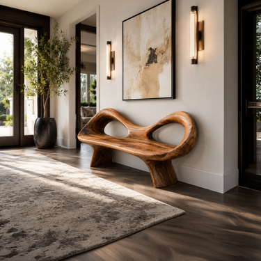 Organic Bench With Hollow Sculpture Backrest For Luxury Interiors