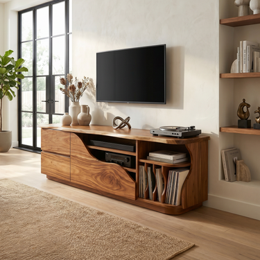 Organic Modern Media Console Vinyl Storage Cabinet