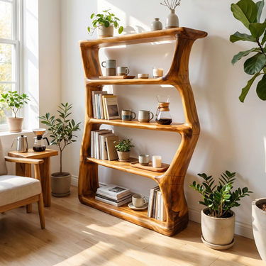 Contemporary Sculptural Bookcase Storage Organizer For Bedroom Space