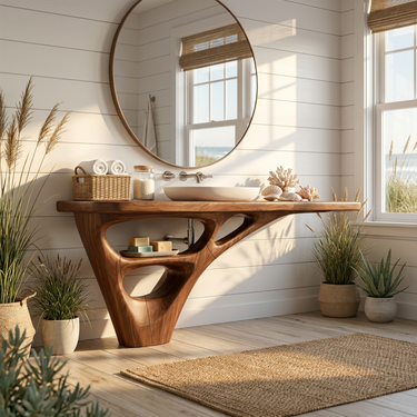 Mid Century Floating Vanity For Guest Bath