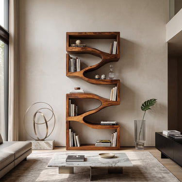 Sculptural Wooden Wall Bookcase For Modern BedRoom