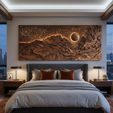 Hand Carved Wall Art With LED Eclipse Design For Living Room