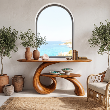 Coastal Sculptural Console Table For Living Room