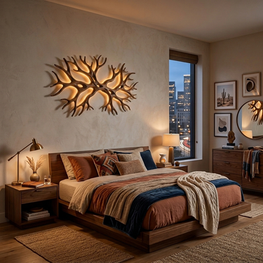 Organic Wooden Wall Light With Branch Shape For Rustic Bedroom
