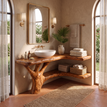 Organic Corner Single Sink Vanity For Bathroom