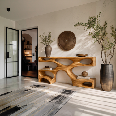 Modern Wooden Console Table With Open Storage For Interior Decor