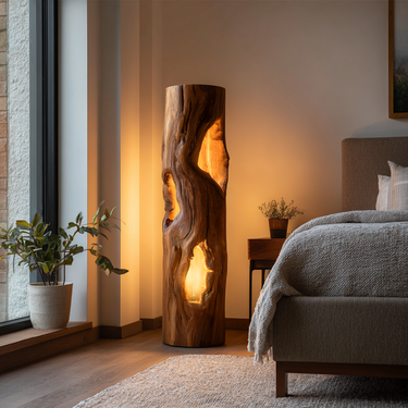 Handcrafted Wooden Floor Lamp With Multi Hollow For Home Decor
