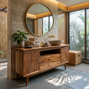 Botanical Wooden Sink Vanity For Spa Retreat