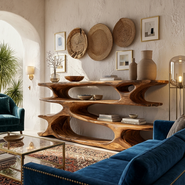 Rustic Wooden Console Table With Tiers For Living Decor