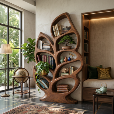 Contemporary Sculptural Bookcase For Stylish Entryway Interior