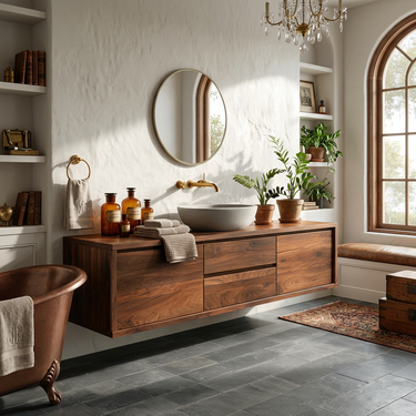 Modern Wall Mounted Wood Bathroom Vanity For Spa Bathroom