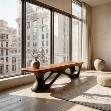 Contemporary Natural Wood Bench For Luxury Window Corner