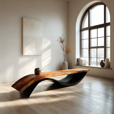 Handcrafted Wooden Bench With Unique Undulating Form For Living Room
