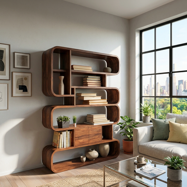 Statement Natural Wood Bookshelf With Rounded Form For Home