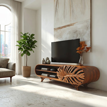 Modern Wooden TV Cabinet With Leaf Shape Door For Living
