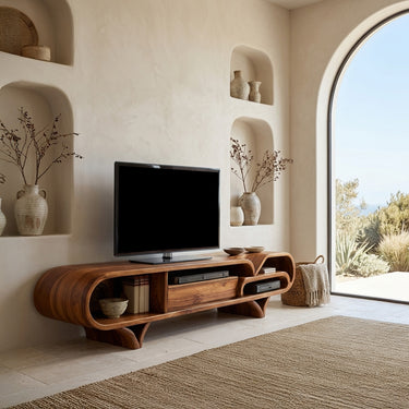 Mediterranean Modern Wooden TV Stand For Living Room