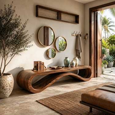 Contemporary Sleek Curved Bench For Entryway Or Home Decor