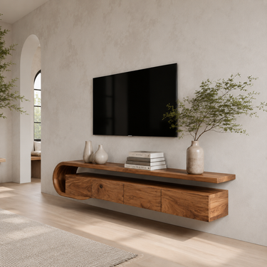 Modern Sculptural Wall Mounted TV Console For Living Room