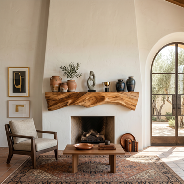 Rustic Sculptural Live Edge Fireplace Mantel For Holiday Decor