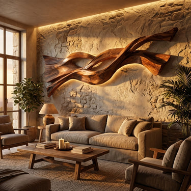 Contemporary Wood Wall Art Flowing Design For Living Room