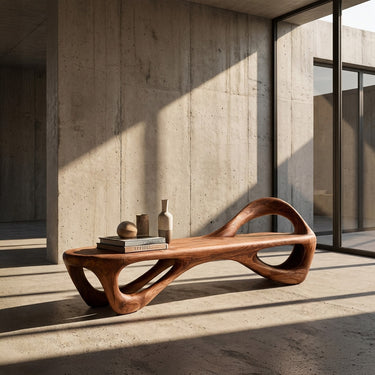 Contemporary Wooden Bench With Unique Form For Living Space