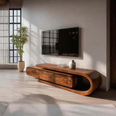 Contemporary Curved Wooden TV Console For Living Room
